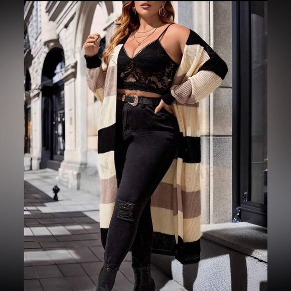 SHEIN Essnce Plus Color Block Drop Shoulder Duster Cardigan - Picture 3 of 6